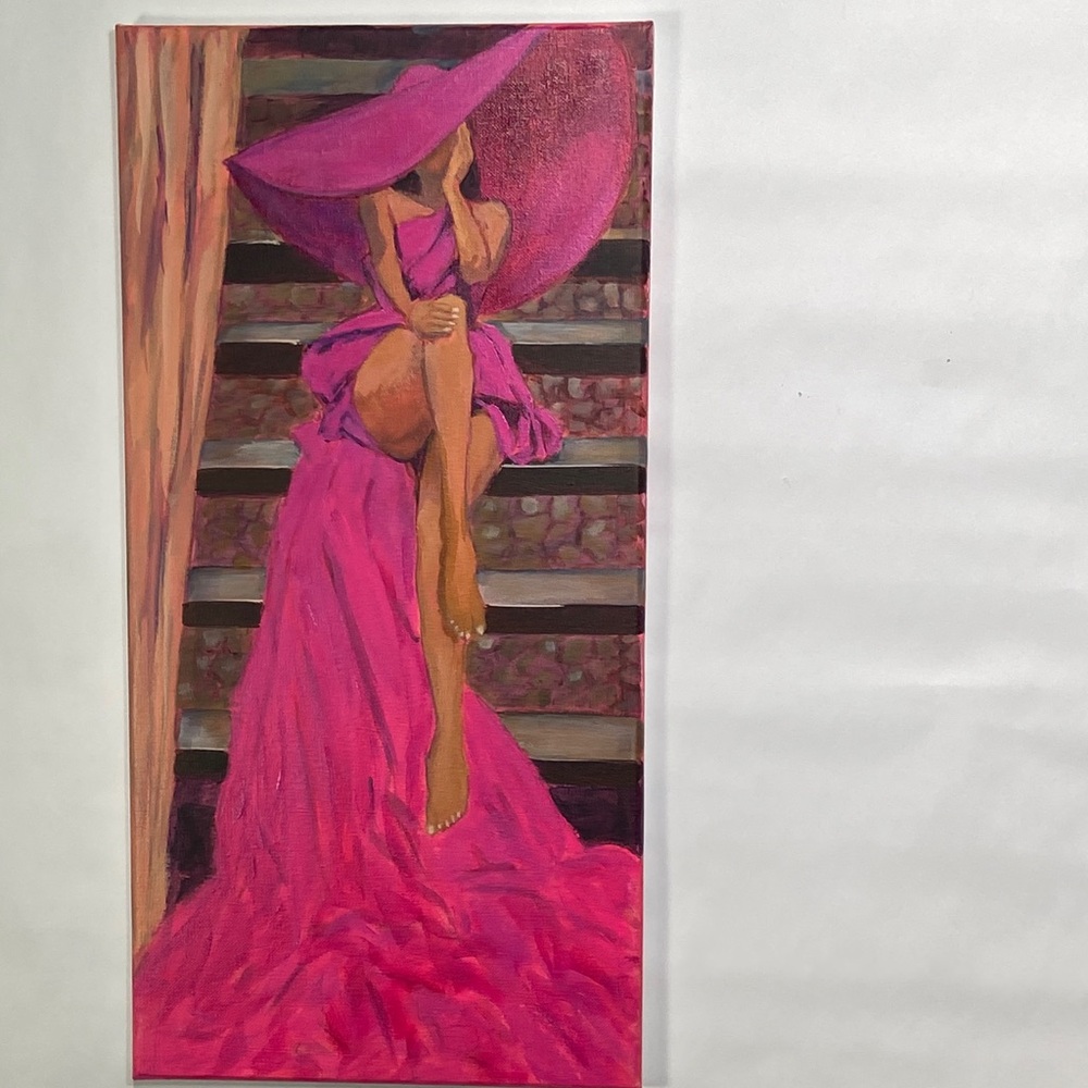 Pink Dancer Lady in Pink Hat Canvas Art Original Acrylic Fashion Wall Art - Picture 8 of 8